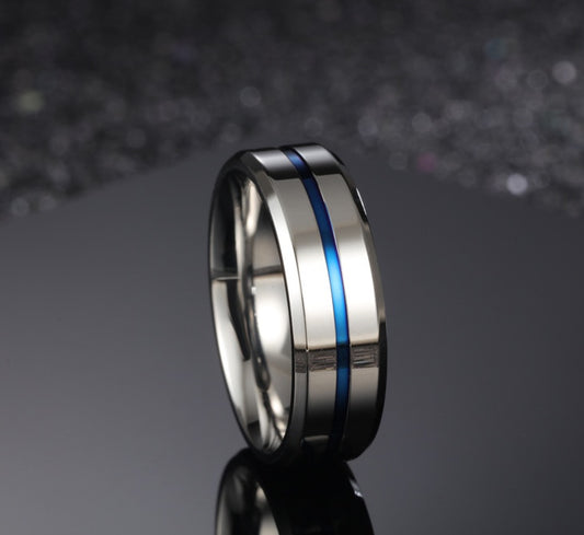 Blue Titanium Steel Ring 8mm For Men Smooth Finish Jewelry Size 7 To 12 Durable Comfortable Band With Modern Design