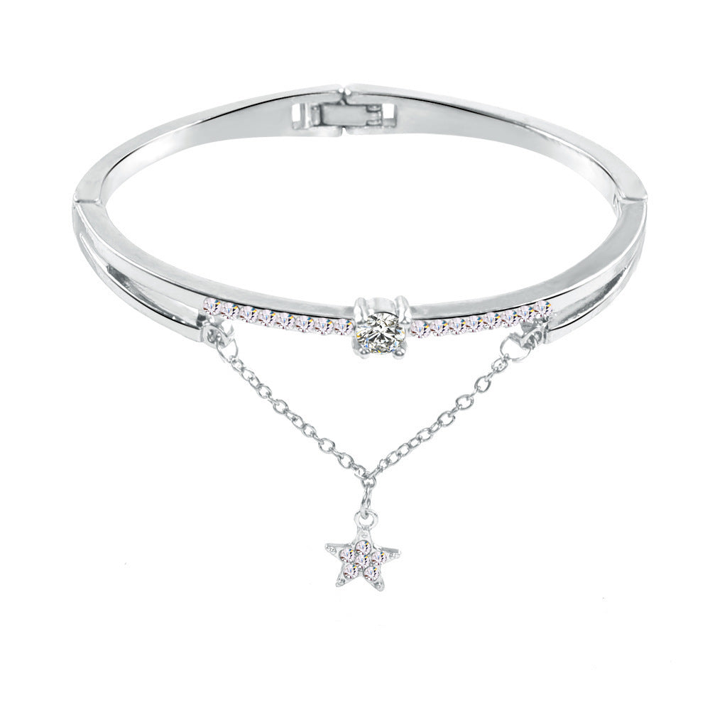 Womens Electroplated Bangle Bracelet Diamond Pentagram Design Elegant Alloy Fashion Jewelry for Women Shine Now