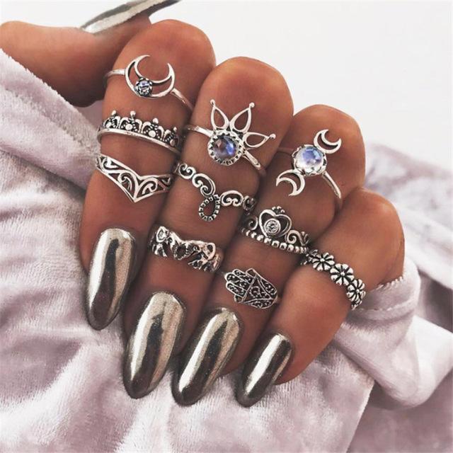 Womens Knuckle Ring Set Stackable Bohemian Vintage Style Rings Gift for Women Fashion Jewelry Stylish Boho Accessory