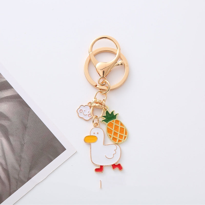 Pastoral Metal Pineapple And Egg Duck Key Ring With Secure Clasp Lightweight Keychain Decorative Gift For Keys