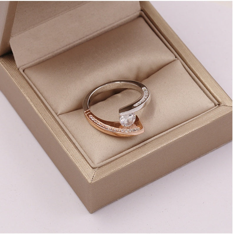 Zircon Cross Ring Two Tone Gold For Women Wedding Jewelry