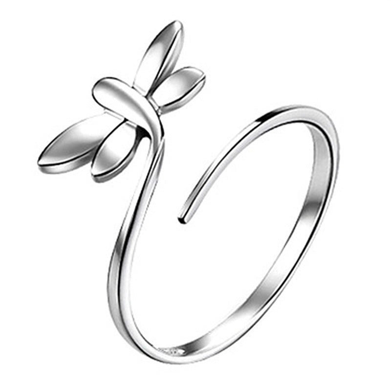 Dragonfly Ring Insect Gift Korean Fashion Silver Plated White Copper Birthday Gift For Her Elegant Anniversary