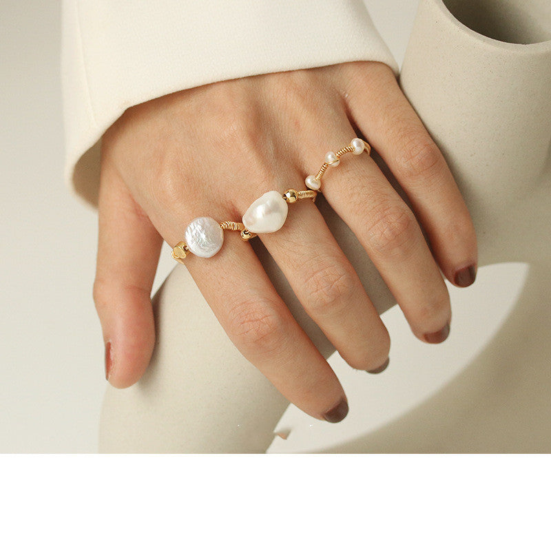 Natural shaped pearl ring