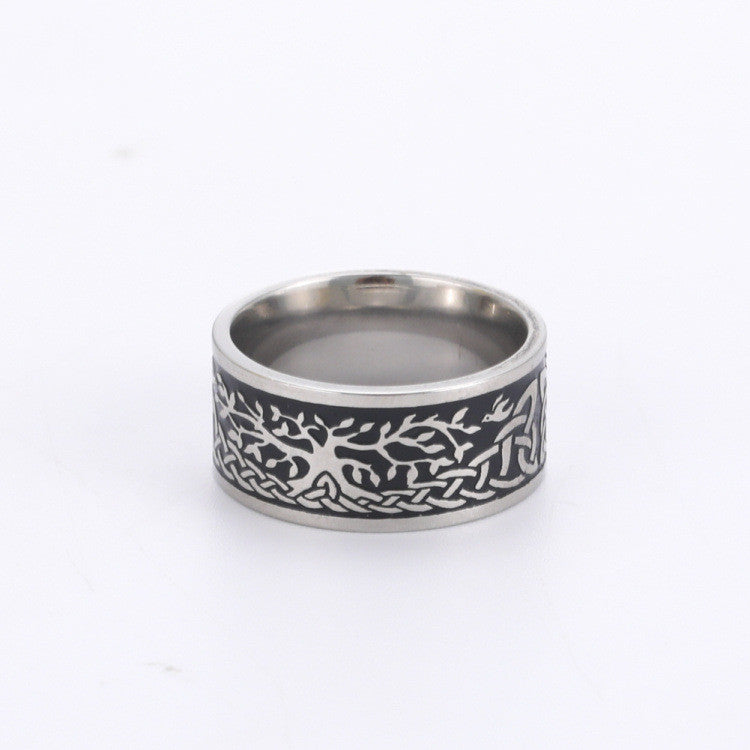 Stainless Steel Ring With Retro Lucky Tree Pattern