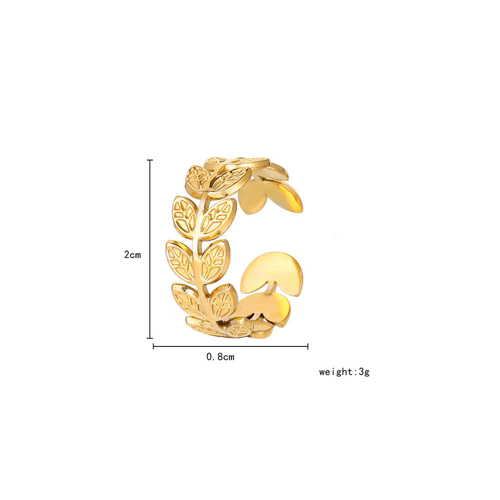 Womens Stainless Steel Wheat Ring Adjustable Open Design With Electroplated Emerald Green Finish Jewelry Gleams