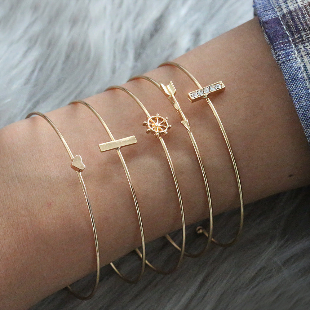 Gold Alloy Delicate Arrow Bracelet Set For Women European