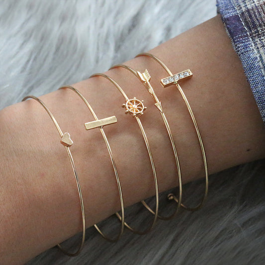 Gold Alloy Delicate Arrow Bracelet Set For Women European