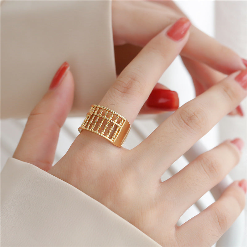 Womens Geometric Abacus Ring Shape 18K Gold Plated Copper Ring Micro Inlay Zircon Accent Adjustable Opening
