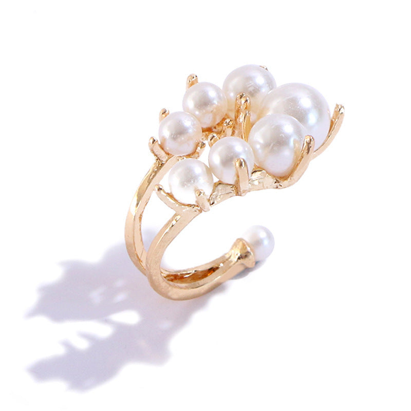 Gold Plated Pearl Ring Geometric Design Alloy Band With Imitation Gemstones For Women Elegant Gift For You Now
