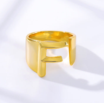 Women's Initial Letter Ring Wide Band Alphabet Copper Electroplated Personalized Statement Jewelry Gift Online