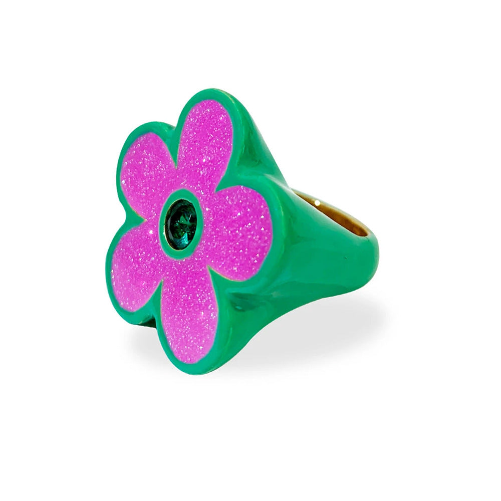 Womens Exaggerated Wreath Ring Drop Oil Metal Geometric Floral European American Inspired Fashion Jewelry Accessory