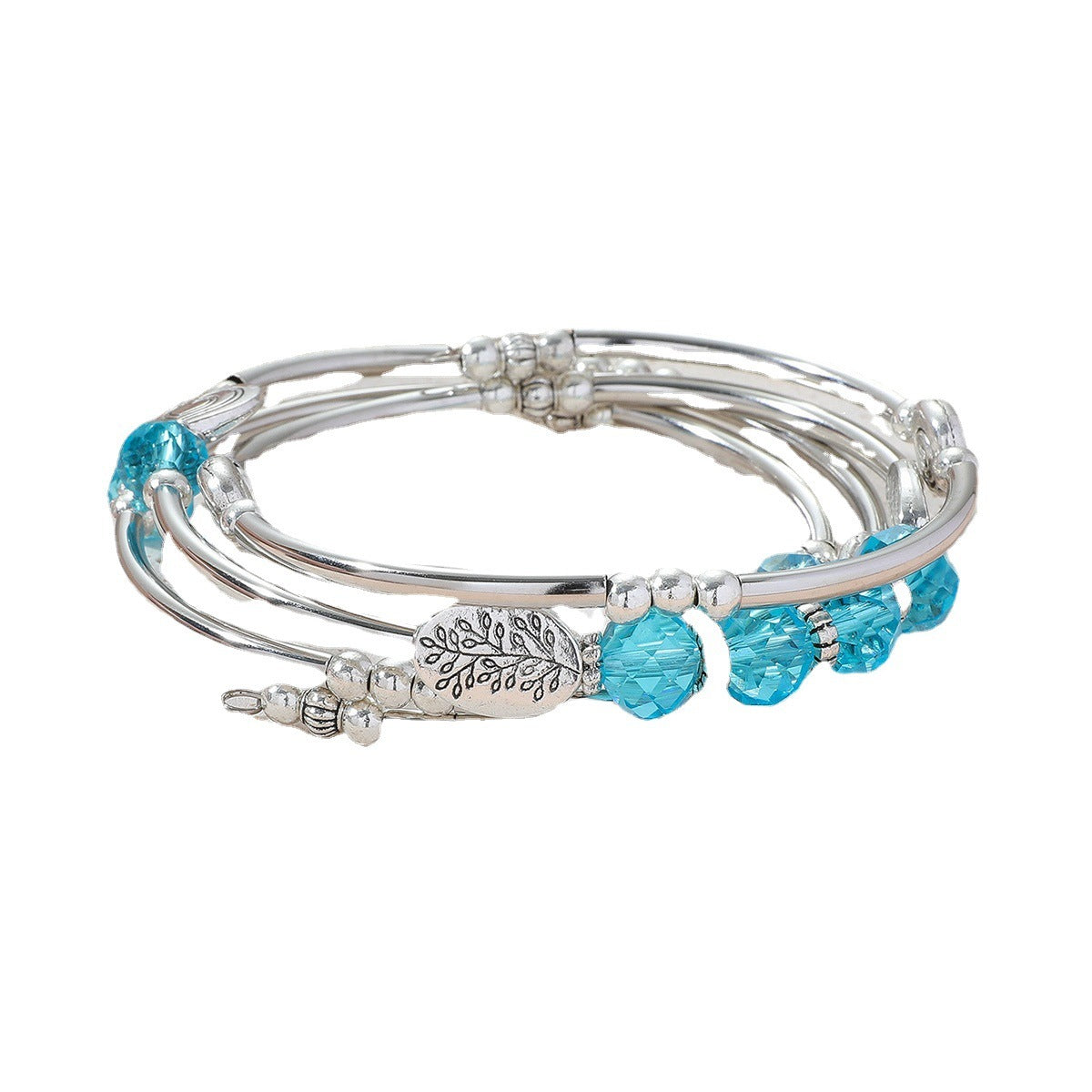 Womens Copper Tube Beads Bracelet With Crystal Leaves And Love Design Alloy Metal Bangle Jewelry Fashion Shine