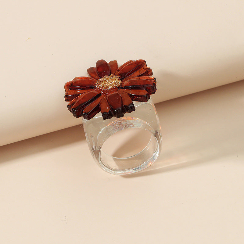 Acrylic Flower Ring Geometric Floral Design Unisex Jewelry