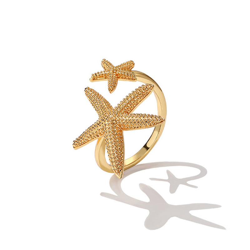 Unisex Alloy Ring Starfish Pentagram Geometric Electroplated Durable Fashion Jewelry For Everyday Wear Accessory