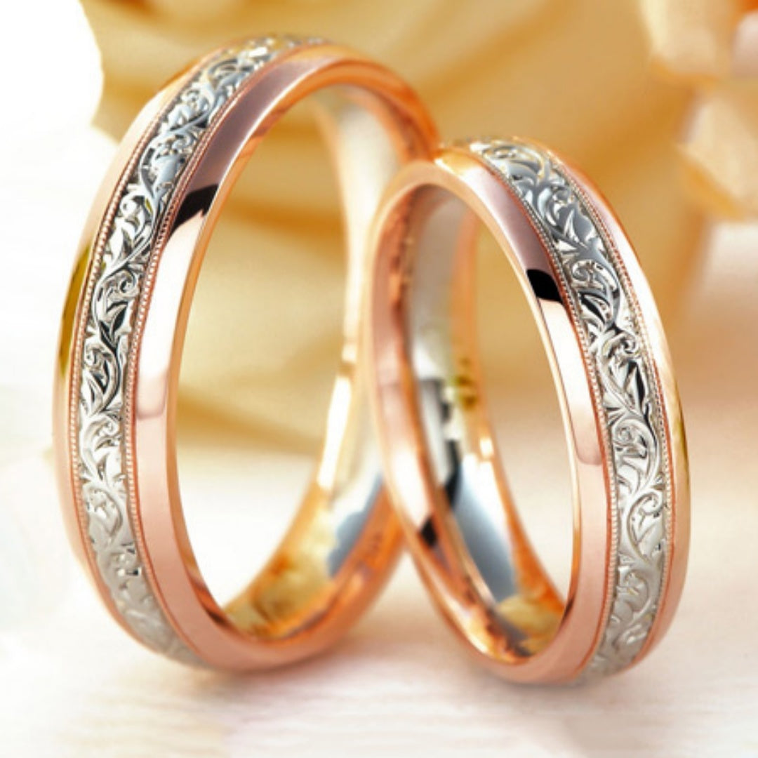 Rose Flower Couple Ring European And American Rose Gold Plated Ring For Men And Women Two Color Wedding Ring Couples