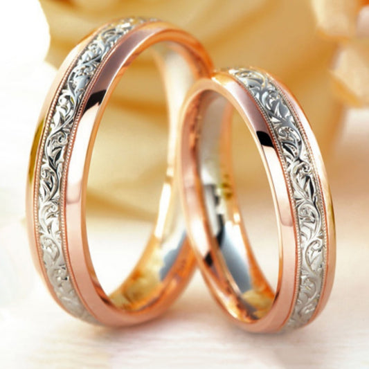 Rose Flower Couple Ring European And American Rose Gold Plated Ring For Men And Women Two Color Wedding Ring Couples