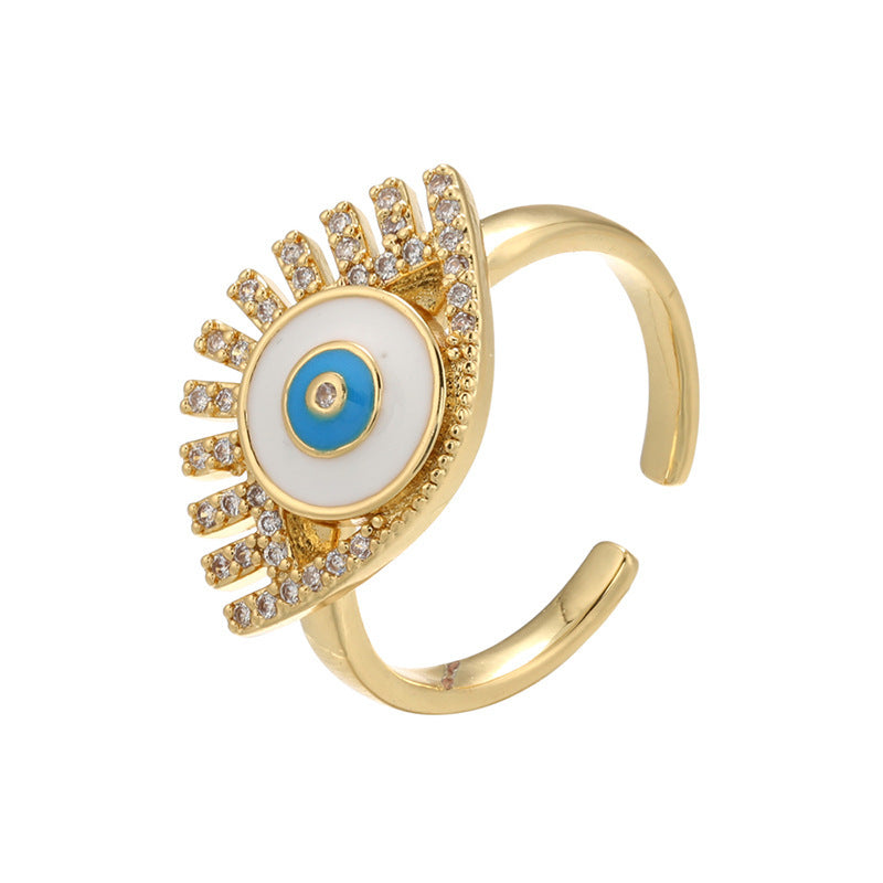 Oil Drop Ring Colorful Zircon Diamond Accent Copper Adjustable One Size Fashion Jewelry for Women Elegant Style