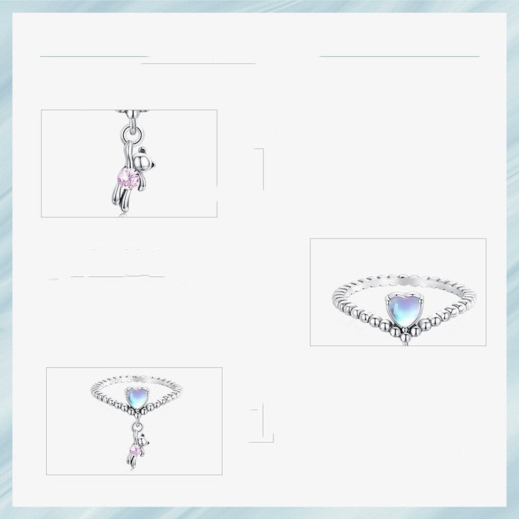 Cute Bear Balloon Ring For Girls Silver Charm Band Ring Women Size 6 Fashion Jewelry Delicate Silver Tone Gift