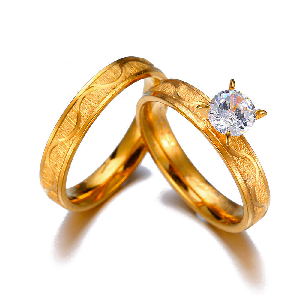 Stainless Steel Crown Couple Rings Matching Rings With Zircon Inlaid Gemstones Ethnic Electroplated Alloy Pack Of 2