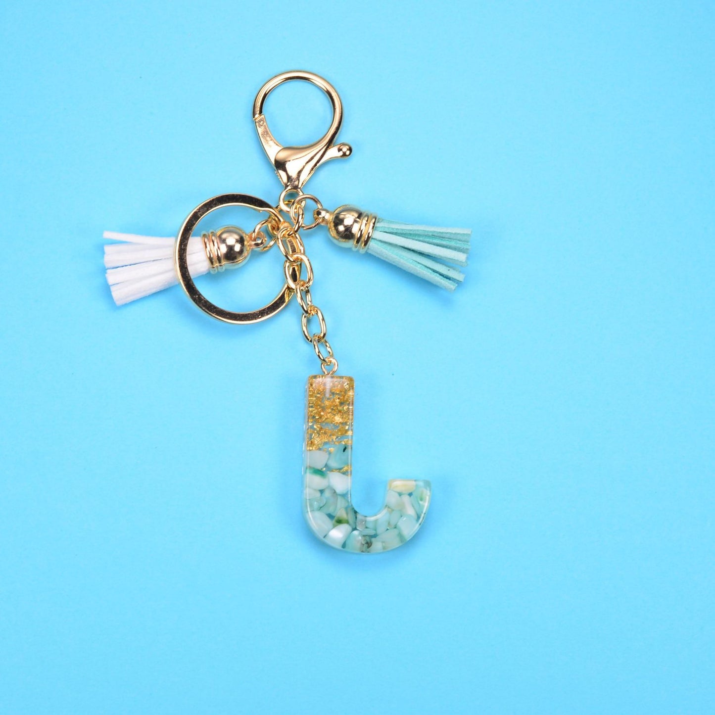 Resin Letter Keychain With Gold Foil Tassel And Alphabet Initial Keyrings For Purses Bags Backpacks Decoration