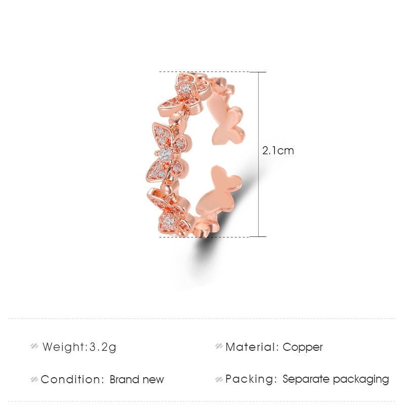 Womens Butterfly Ring Adjustable Open Geometric Alloy Metal Gold Tone Silver Tone Diamond Like Zircon Gold Tone