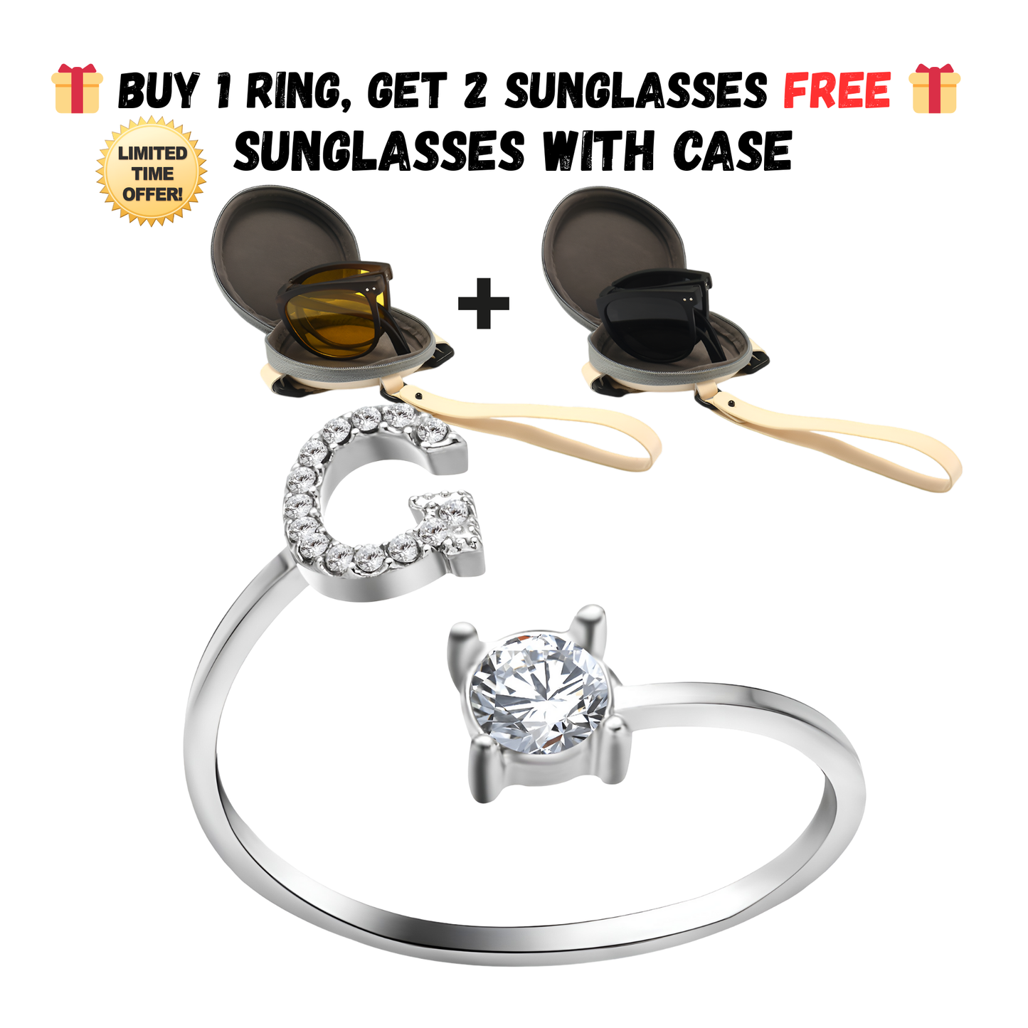 Adjustable Letter Zircon Ring with Alphabet Initials A Z Copper Alloy Jewelry Gift for Women Elegant Gift Idea