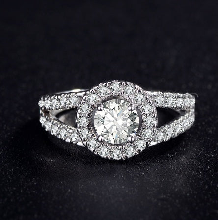 Elegant Round Zircon Flower Ring Simple Fashion Ring For Women White Copper Inlaid Zircon Jewelry Shine Finish