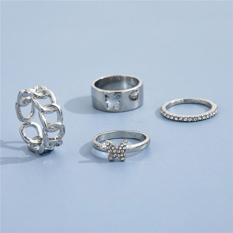 Womens Butterfly Ring Alloy Metal Rhinestone Hollow Design Fashion Jewelry Accessory Full Crystal With Sparkle