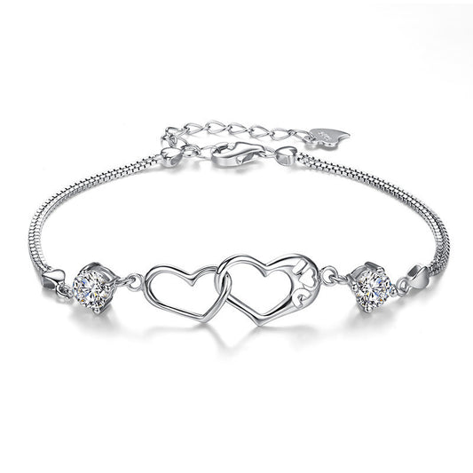 Womens Heart Bracelet Silver Plated Copper Jewelry for Anniversary Gift and Trade Fair Commemoration Gift Item