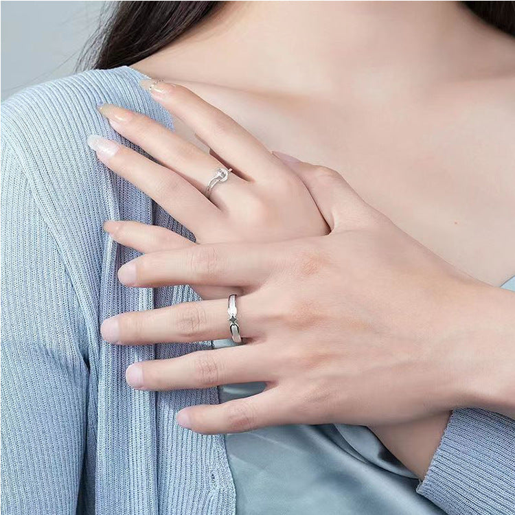 Adjustable Couple Rings Zircon Constellation Design Sterling Silver Plated Copper For Him And Her Gift Box Included