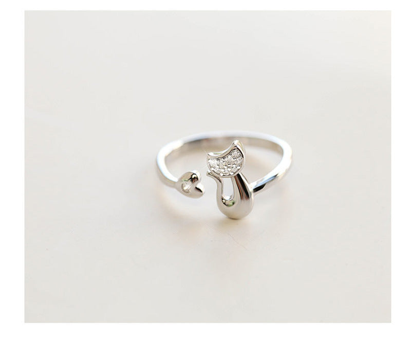 Womens Cat Zodiac Ring Gold Plated Copper Adjustable Gemstone Accent Jewelry Korean Style Animal Ring Elegant