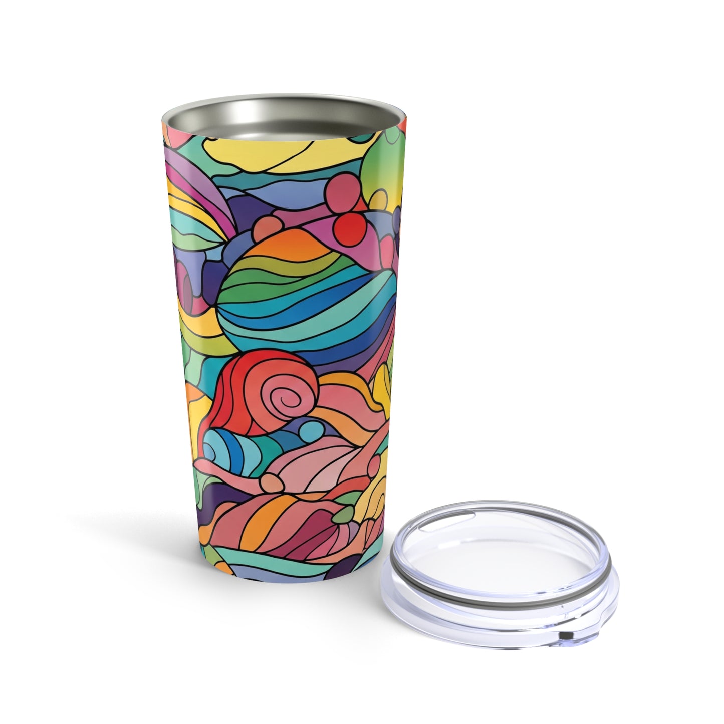 20 Oz Steel Tumbler With Printed Design Double Wall Vacuum Insulated Travel Mug Durable For Hot Or Cold Beverages