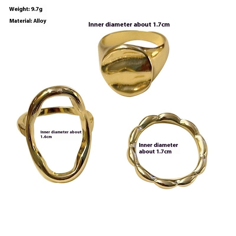 Geometric Hollow Ring Set For Women Alloy Metal Jewelry