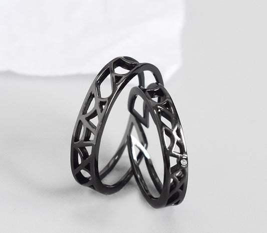 Couple Rings Fashion Jewelry Simple Black Hollow Ring Geometric Silver Ring For Men And Women Anniversary Gift