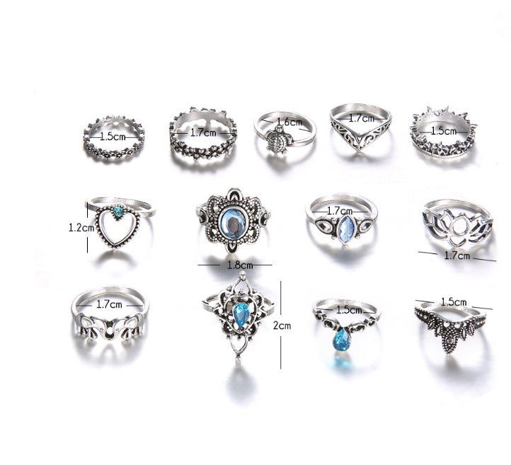 Vintage Crown Starry Gem Jewelry Set 13 Piece Alloy Gemstones Individually Packed Birthday Gift For Her Europe