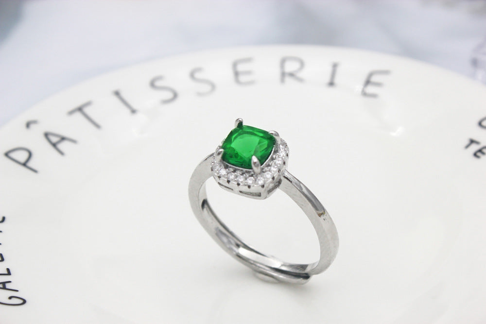Geometric Emerald Zircon Ring For Women Adjustable Gold Plated Copper Jewelry Gift For Her Daily Wear Elegant Accessory