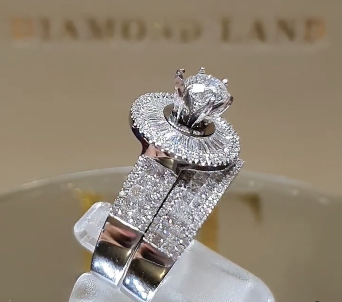 Unisex Geometric Alloy Eight Claw Ring Gold Plated Inlaid Gems Silver Color Band For Engagement And Fashion On