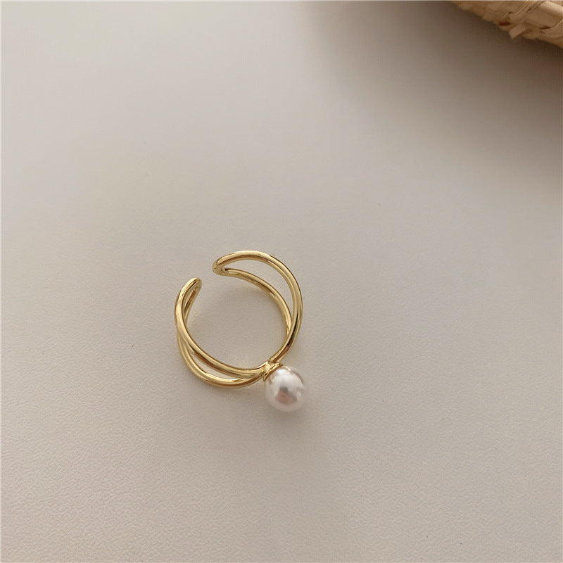 Womens Pearl Cross Ring Adjustable Gold Plated Copper Vintage Fashion Jewelry Quality Durable Versatile Vintage