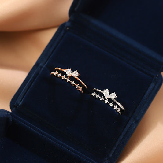 Double Layer Love Ring Open Ring Design Lightweight Copper Ring For Women And Girls Everyday Wear Adjustable Jewelry