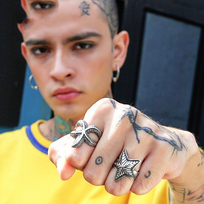 Mens Vintage Ring Punk Alloy Casting Adjustable Unisex Ring Retro Fashion Statement Jewelry Band Everyday Gift