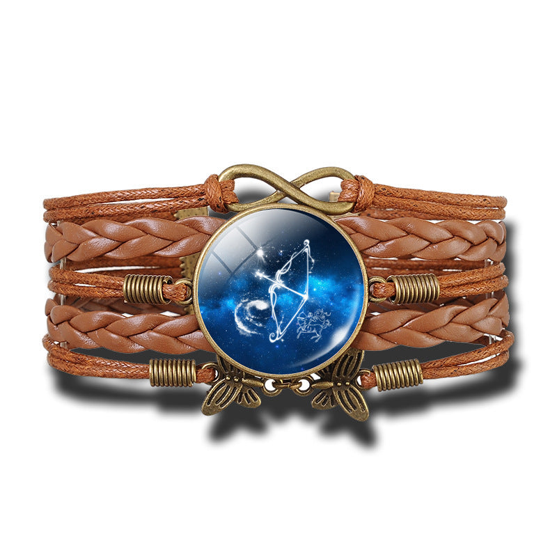 Woven Constellation Leather Bracelet Adjustable Vintage Style with Gemstone Pendant and Extender Chain Jewelry
