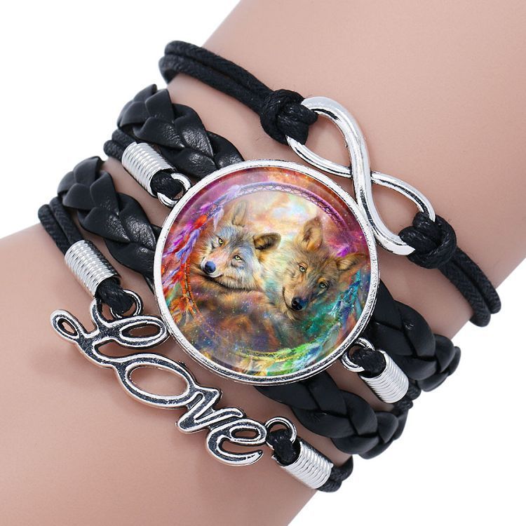 Leather Wolf Bracelet With Crystals And European Charms Adjustable Fashion Jewelry For Women Everyday Use Gift