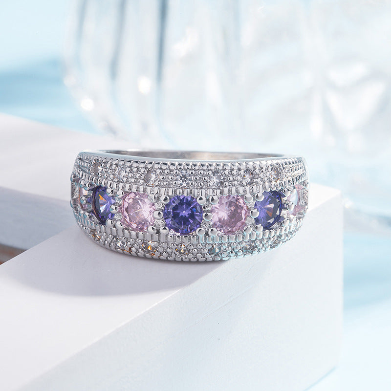 Zircon Color Diamond Copper Jewelry European American Style Geometric Design Electroplated Finish Fashion Shine