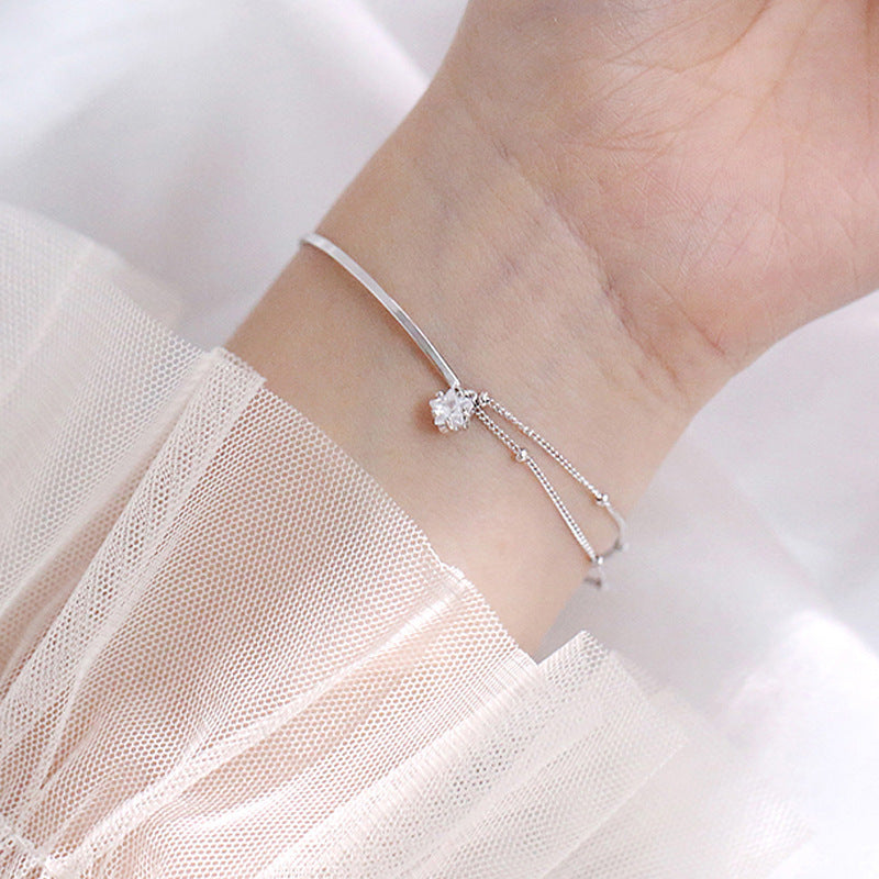 Womens Copper Zircon Inlaid Five Pointed Star Shape Bracelet Korean Fashion Jewelry Accessory For Women Trendy