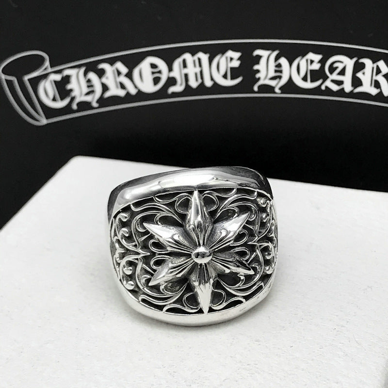 Mens Hexagram Wide Adjustable Copper Vintage Ring Distinctive Statement Jewelry Accessory Fashion For Men Wear