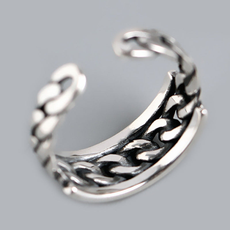 Vintage Copper Chain Ring Electroplated Silver Retro Punk Multi Layer Ring Band for Women Fashion Jewelry Ring