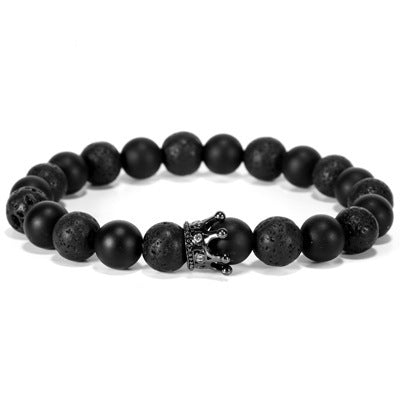 Unisex Agate Bracelet For Couples Natural Stone Bead Bracelets Crown Gold Plated Inlay Gemstone Anti Fatigue Jewelry