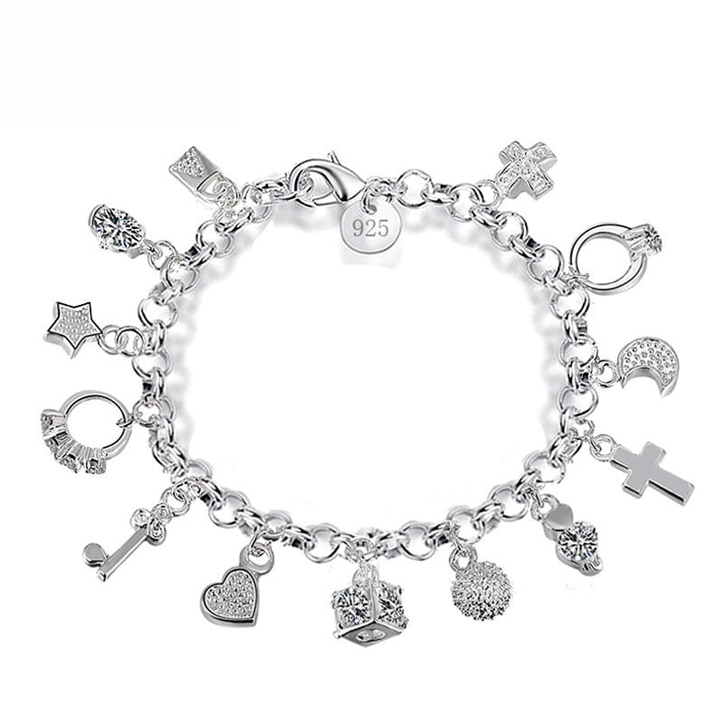 Heart Copper Cross Hand Design Bracelet Silver Tone Jewelry Gift For Anniversary Travel Trade Fair Silver Glow