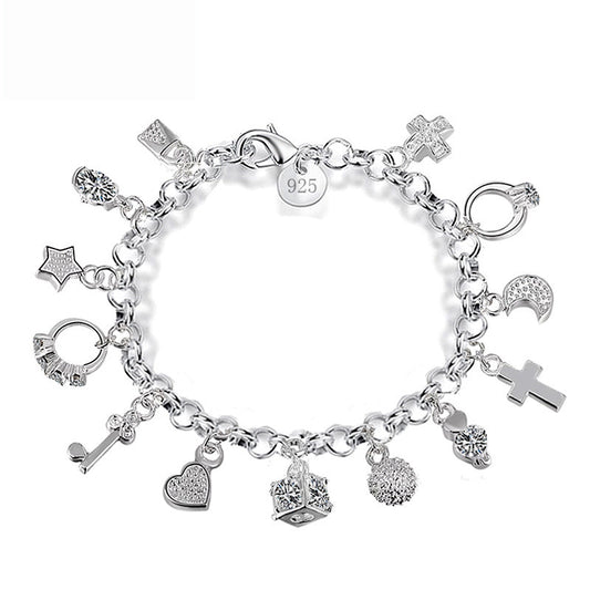 Heart Copper Cross Hand Design Bracelet Silver Tone Jewelry Gift For Anniversary Travel Trade Fair Silver Glow