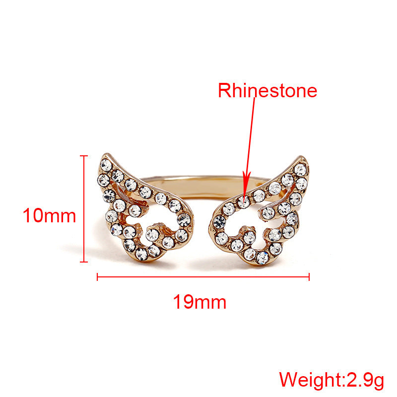 Adjustable Angel Wings Ring With Micro Pave Zircon Gold Tone Fashion Jewelry For Women Gift Durable High Grade